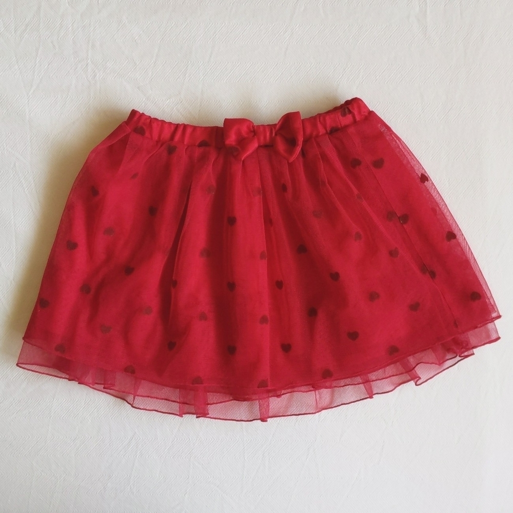 Baby Gap Girls 2T Red Flocked Heart Tulle Skirt VGUC